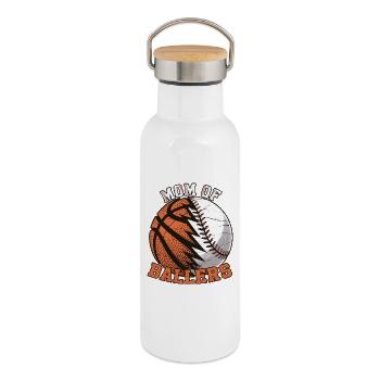 Mom of Ballers – Sportmama Design - Thermal Bottle with Bamboo Lid - white - Right