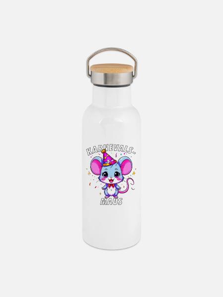 KARNEVALS MAUS - Thermosflasche mit Bambusdeckel - Weiß