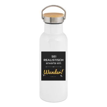 Be realistic – expect a miracle! - Thermal Bottle with Bamboo Lid - white - Right