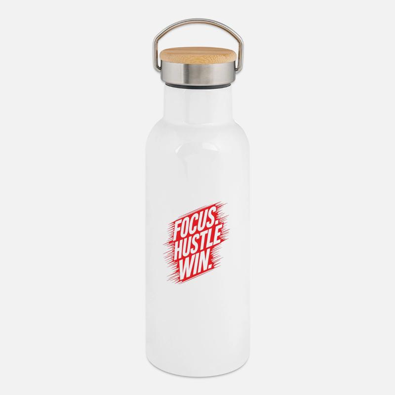 Fokus Hustle Win - Thermosflasche mit Bambusdeckel - Weiß