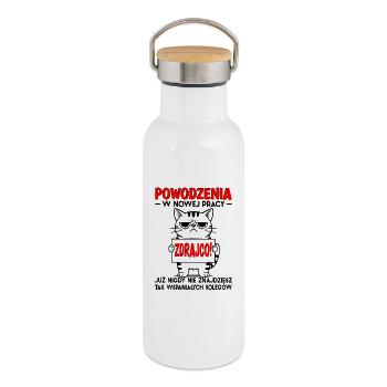 Nouveau travail Adieu Cadeau d’adieu Collègue - Gourde isotherme avec bouchon en bambou - blanc - Droite