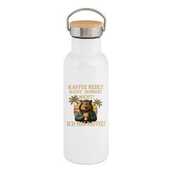 Capybara Kaffee Spruch Retro - Thermosflasche mit Bambusdeckel - Weiß - Rechts