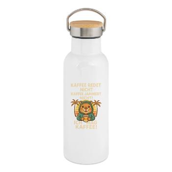 Café de capybara en disant coucher du soleil - Gourde isotherme avec bouchon en bambou - blanc - Droite