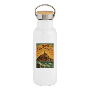  Mont Saint-Michel - Gourde isotherme avec bouchon en bambou - blanc - Droite