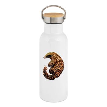 Pangolin Pangolin Pomme de pin Pangolins - Gourde isotherme avec bouchon en bambou - blanc - Droite