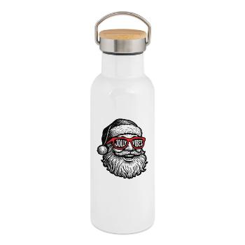Jolly Vibes Santa Weihnachten Familie Urlaub Spaß - Thermosflasche mit Bambusdeckel - Weiß - Rechts