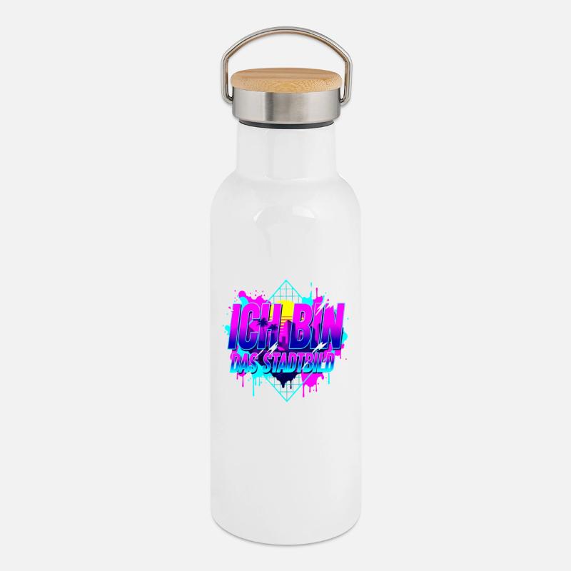 I Am the Cityscape - 80s Retro Synthwave Neon - Thermal Bottle with Bamboo Lid - white