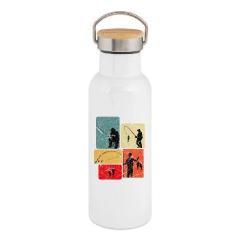 Fishing Silhouettes Retro Look - Thermal Bottle with Bamboo Lid - white - Right