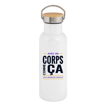 Mit so einem Körper Humor Glatze - Thermosflasche mit Bambusdeckel - Weiß - Rechts