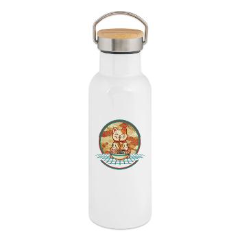 Maneki Neko Ramen Lucky Charm Cat - Thermal Bottle with Bamboo Lid - white - Right