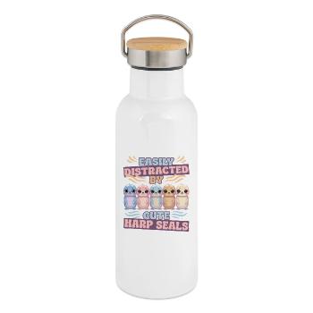 Sattelrobbe Robben - Thermosflasche mit Bambusdeckel - Weiß - Rechts