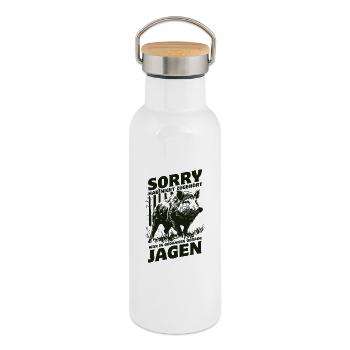 Je n’ai pas écouté, il était dans ma tête pendant la chasse - Gourde isotherme avec bouchon en bambou - blanc - Droite