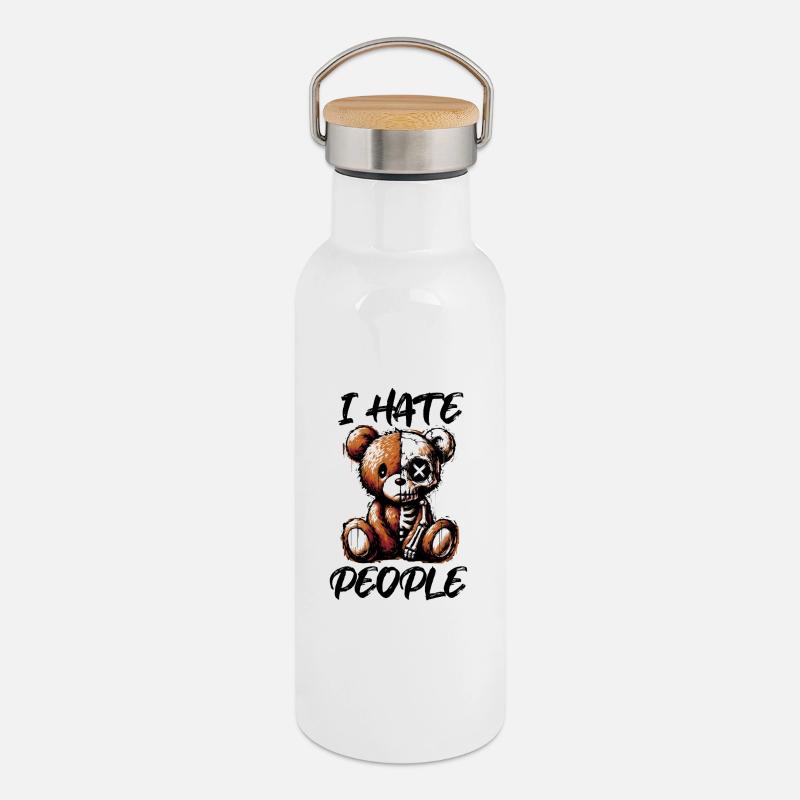 Hate People - Thermal Bottle with Bamboo Lid - white
