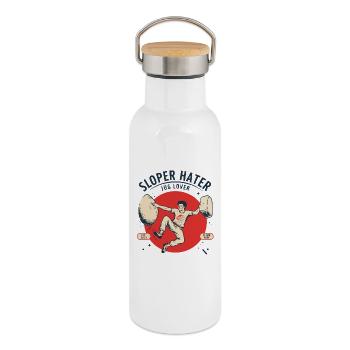 Sloper Hater Jug Lover Climbing Humor Design - Thermal Bottle with Bamboo Lid - white - Right