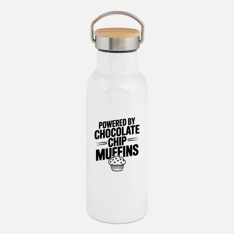 Angetrieben von Chocolate Chip Muffins - Thermosflasche mit Bambusdeckel - Weiß