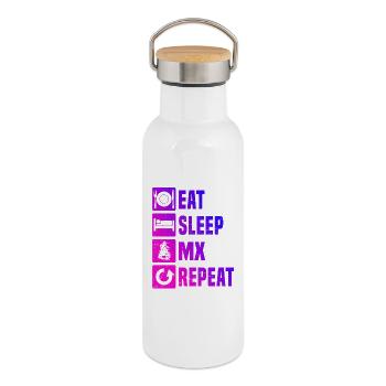 Conception motocross Power Motocross - Gourde isotherme avec bouchon en bambou - blanc - Droite