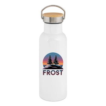  Frost Winterwald Retro Sonnenuntergang mit Tannen - Thermosflasche mit Bambusdeckel - Weiß - Rechts