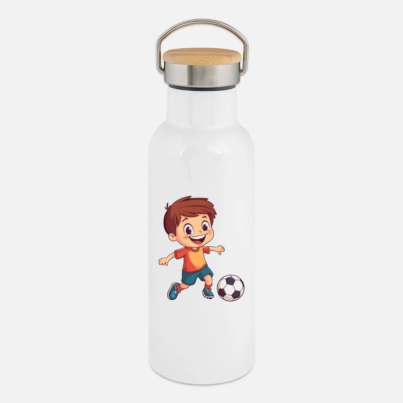 Kleiner Fußballheld - Thermosflasche mit Bambusdeckel - Weiß