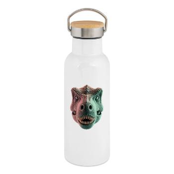  T Rex Dinosaurier Kopf Frontansicht Für Dino Fans - Thermosflasche mit Bambusdeckel - Weiß - Rechts
