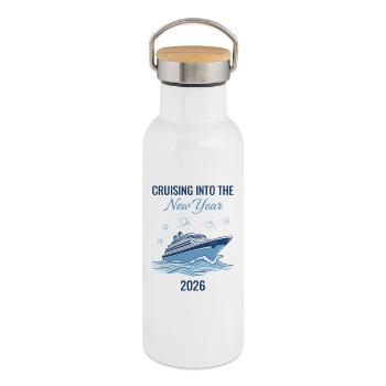 Feuerwerk auf dem Weg ins neue Jahr 2026 - Thermosflasche mit Bambusdeckel - Weiß - Rechts