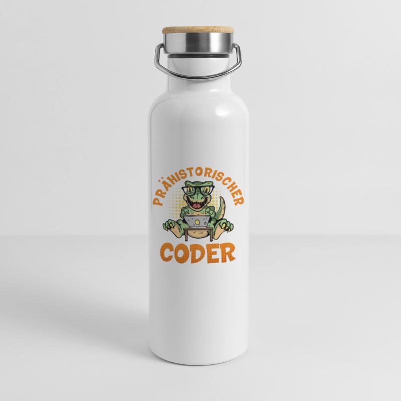 Coding PRÄHISTORISCHER CODER Lustiges Thermosflasche mit Bambusdeckel
