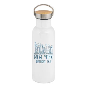 New York Birthday Trip - Thermal Bottle with Bamboo Lid - white - Right