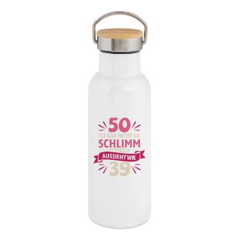 50 is not so bad - saying - Thermal Bottle with Bamboo Lid - white - Right