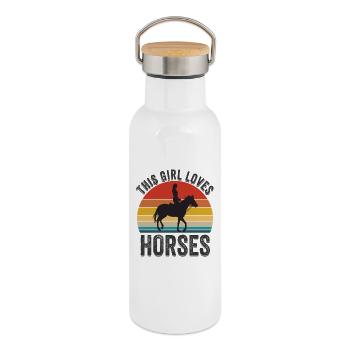 Dieses Mädchen liebt Pferde - Thermosflasche mit Bambusdeckel - Weiß - Rechts