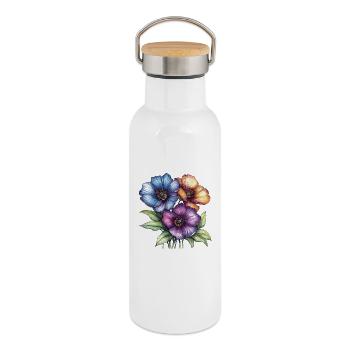 Farbintensive Blüten Trio - Thermosflasche mit Bambusdeckel - Weiß - Rechts