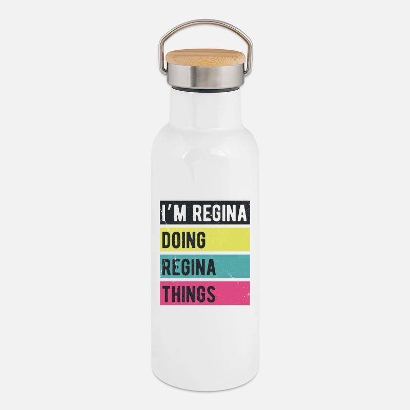 I’m Regina Doing Regina Things Retro Colors - Thermal Bottle with Bamboo Lid - white