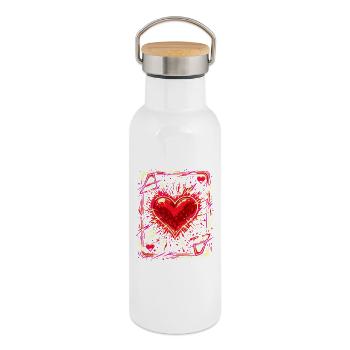 Herz Ass Spielkarte Kostüm Karneval Poker Lustig - Thermosflasche mit Bambusdeckel - Weiß - Rechts