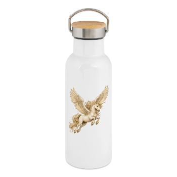 Licorne ailée – Motif fantastique magique - Gourde isotherme avec bouchon en bambou - blanc - Droite