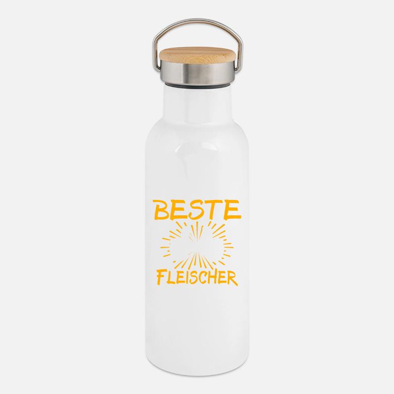 Butcher Gift Idea - Thermal Bottle with Bamboo Lid - white
