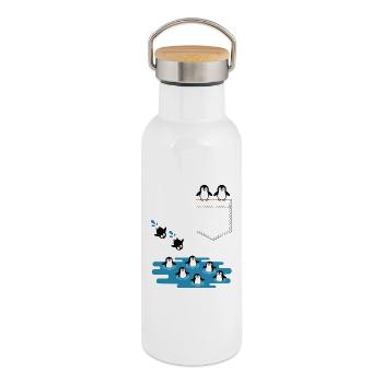 Penguin Jump Into The Water Pocket Design - Thermal Bottle with Bamboo Lid - white - Right