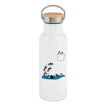 Penguin Jump Into The Water Pocket Design - Thermal Bottle with Bamboo Lid - white - Right