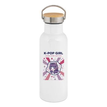 Fille K-Pop Profite de la Fille K-Pop Corée du Sud Coréenne - Gourde isotherme avec bouchon en bambou - blanc - Droite