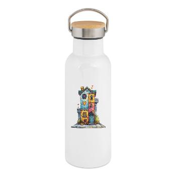 Maison du Cœur en aquarelle - Gourde isotherme avec bouchon en bambou - blanc - Droite