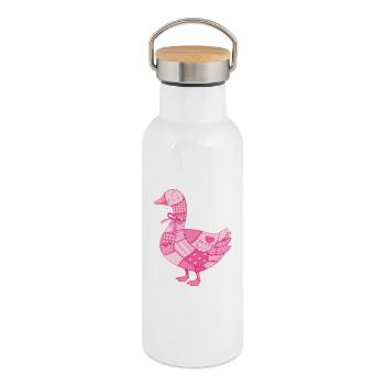 Patchwork Ente Rosa - Thermosflasche mit Bambusdeckel - Weiß - Rechts