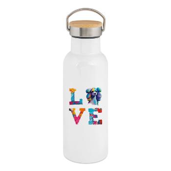 Farbenfrohes Pudel-Pop-Art-Liebes-Hundeliebhaber-Design - Thermosflasche mit Bambusdeckel - Weiß - Rechts