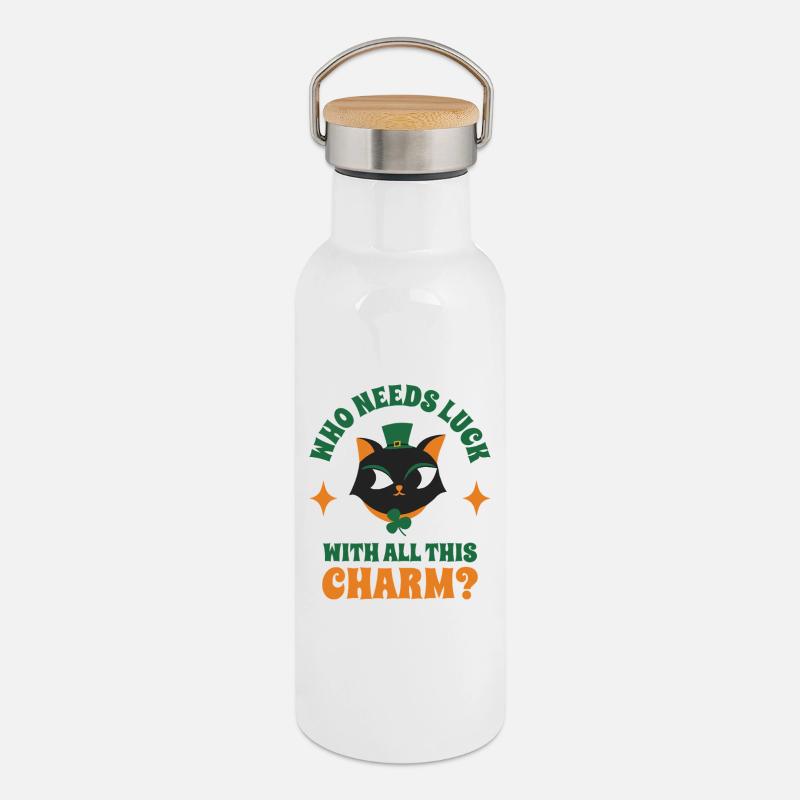Wer braucht schon Glück? - Thermosflasche mit Bambusdeckel - Weiß