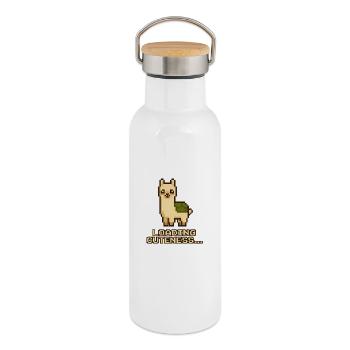 Pixel Llama: Loading Cuteness - Thermal Bottle with Bamboo Lid - white - Right