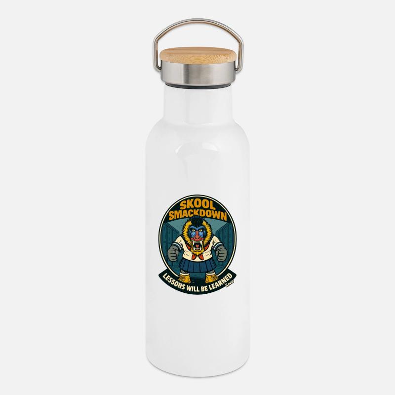 Schule Smackdown Primaten Affe Mandrill - Thermosflasche mit Bambusdeckel - Weiß