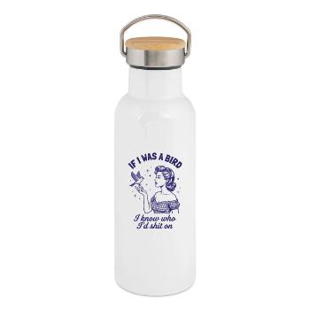 Echte Rache Vogel Retro Statement - Thermosflasche mit Bambusdeckel - Weiß - Rechts
