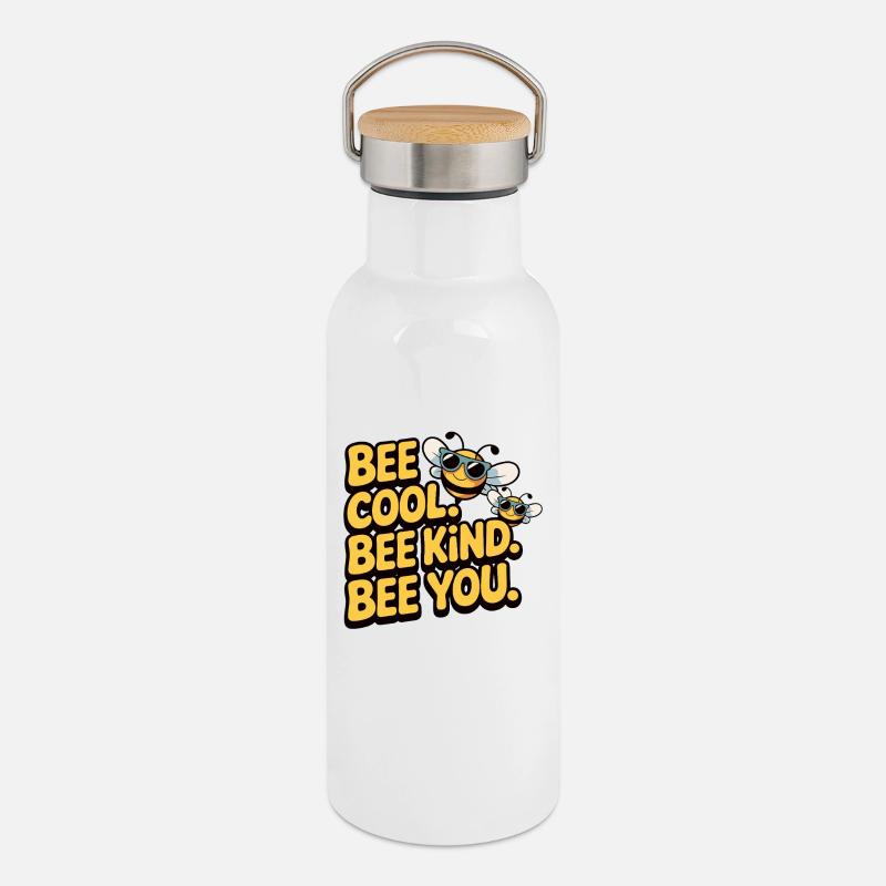 Bee Cool Bee Kind Bee You Design - Thermosflasche mit Bambusdeckel - Weiß