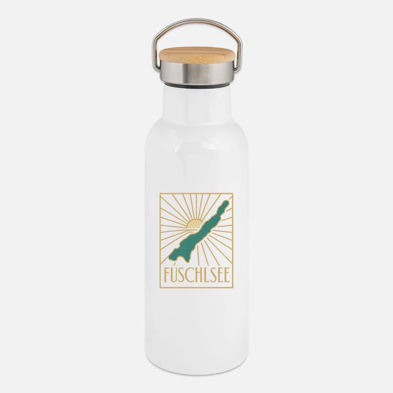 Fuschlsee Sunbeam Vintage - Gourde isotherme avec bouchon en bambou - blanc