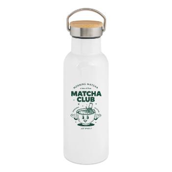 Club de matcha du matin Il suffit de le fouetter Thé matcha - Gourde isotherme avec bouchon en bambou - blanc - Droite