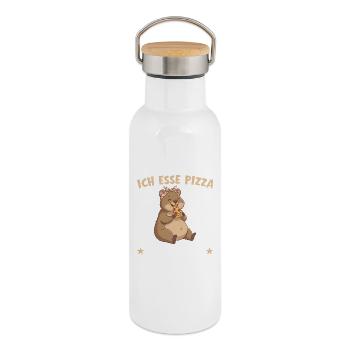 Annonce de grossesse : Maman Pizza Quokka - Gourde isotherme avec bouchon en bambou - blanc - Droite