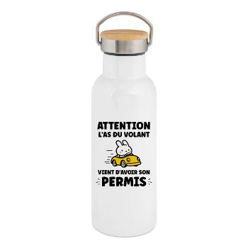 Humour j'ai mon permis de conduire - Gourde isotherme avec bouchon en bambou - blanc - Droite