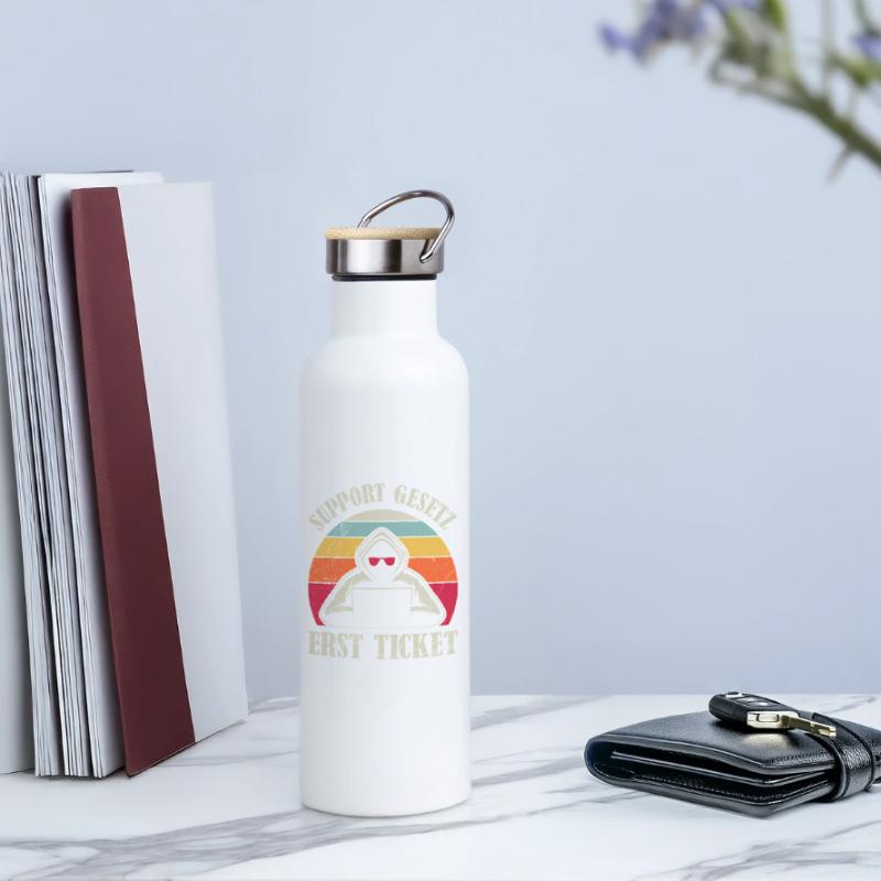 Computer Science Coder SUPPORT GESETZ ERST TICKET Thermosflasche mit Bambusdeckel