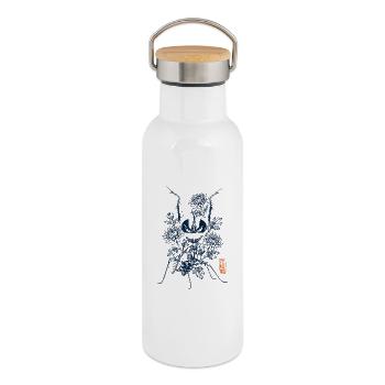 Mante religieuse avec Chris Antema et tampon kanji - Gourde isotherme avec bouchon en bambou - blanc - Droite